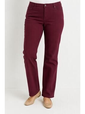 LR3302 St. John's Bay Burgundy Straight Leg Pants Women's 16 Long Stretch Casual